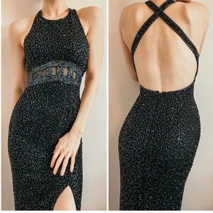 Andretta Donatello Black Vintage 100% Silk Embellished‎ Iridescent Beaded Gown S